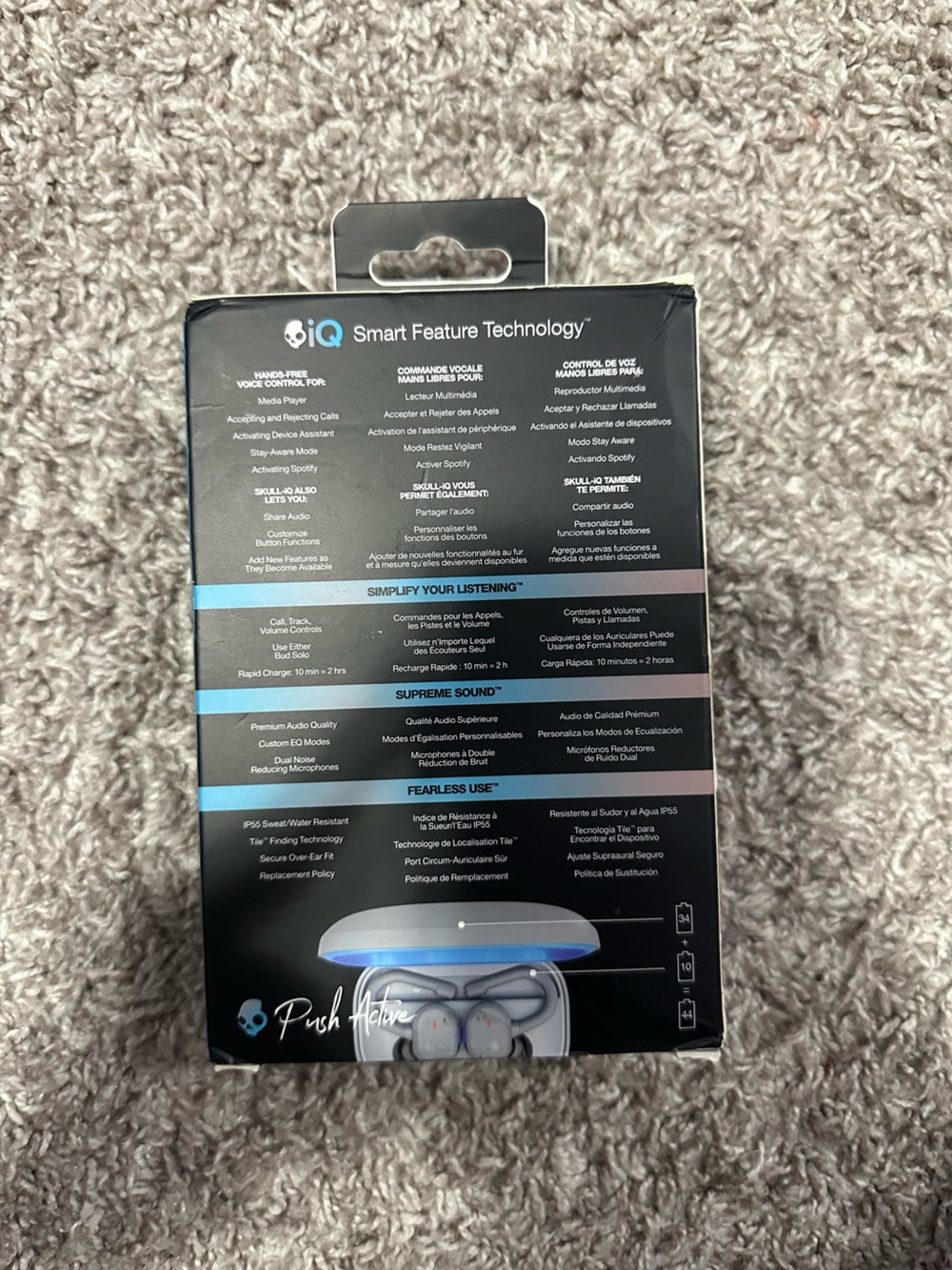 Skullcandy Push Active Wireless Earbuds in Light Gray with Earhooks - Picture 3 of 7